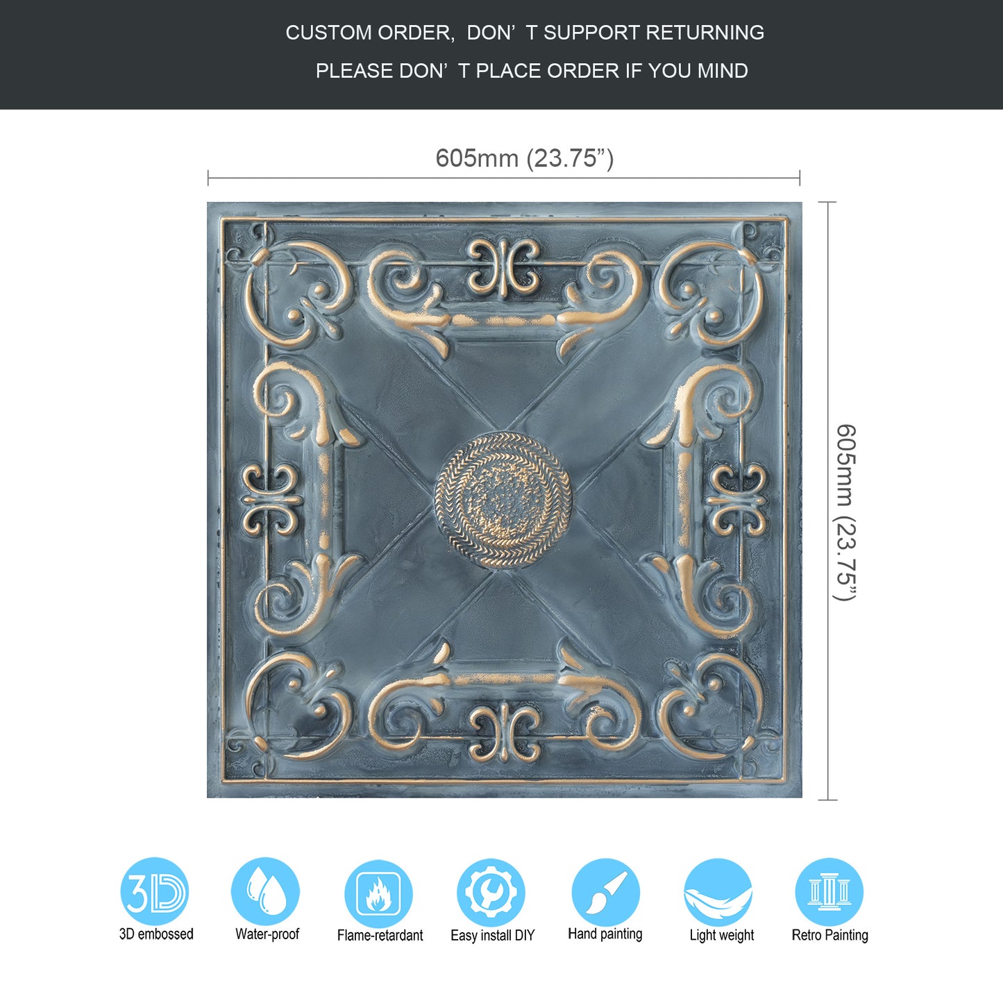 10tiles/lot Faux Tin Drop-In Tiles for Premium Restaurants, Meeting Rooms and Hotel Lobbies PL22