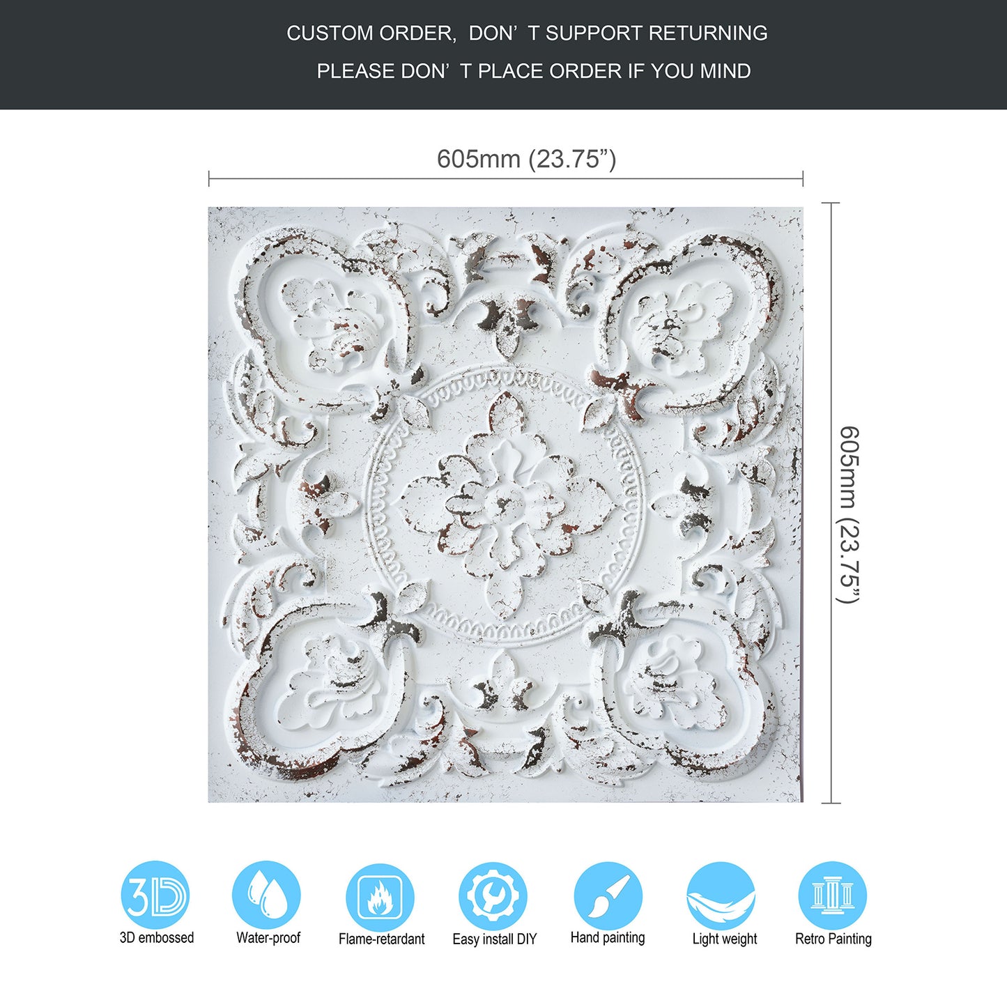 10tiles/lot Vintage Antique Ceiling Tiles for Heritage Hotels, Inns and Classic Restaurants PL30