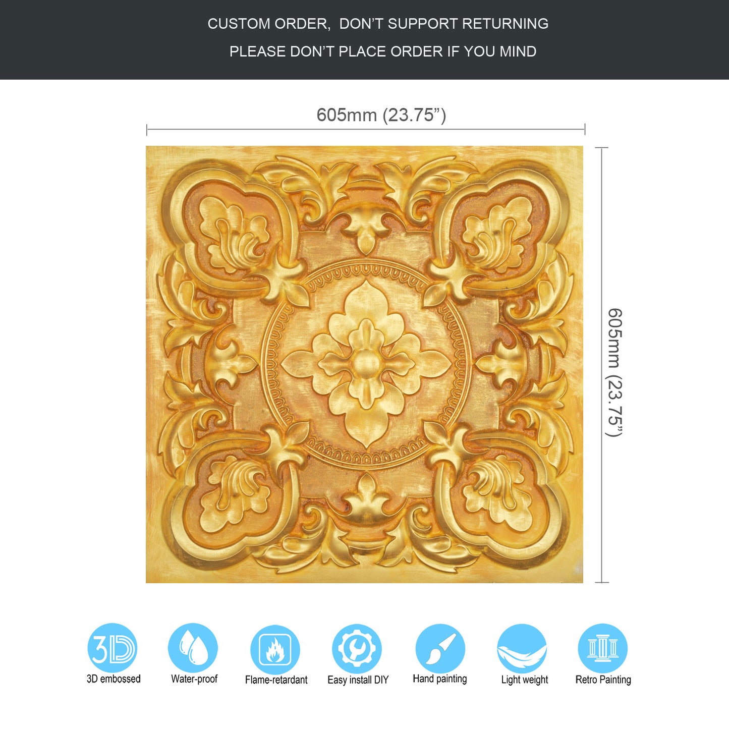 10tiles/lot DIY Faux Metal Ceiling Tile Panels for Café Bars, Studios and Artistic Interiors PL30