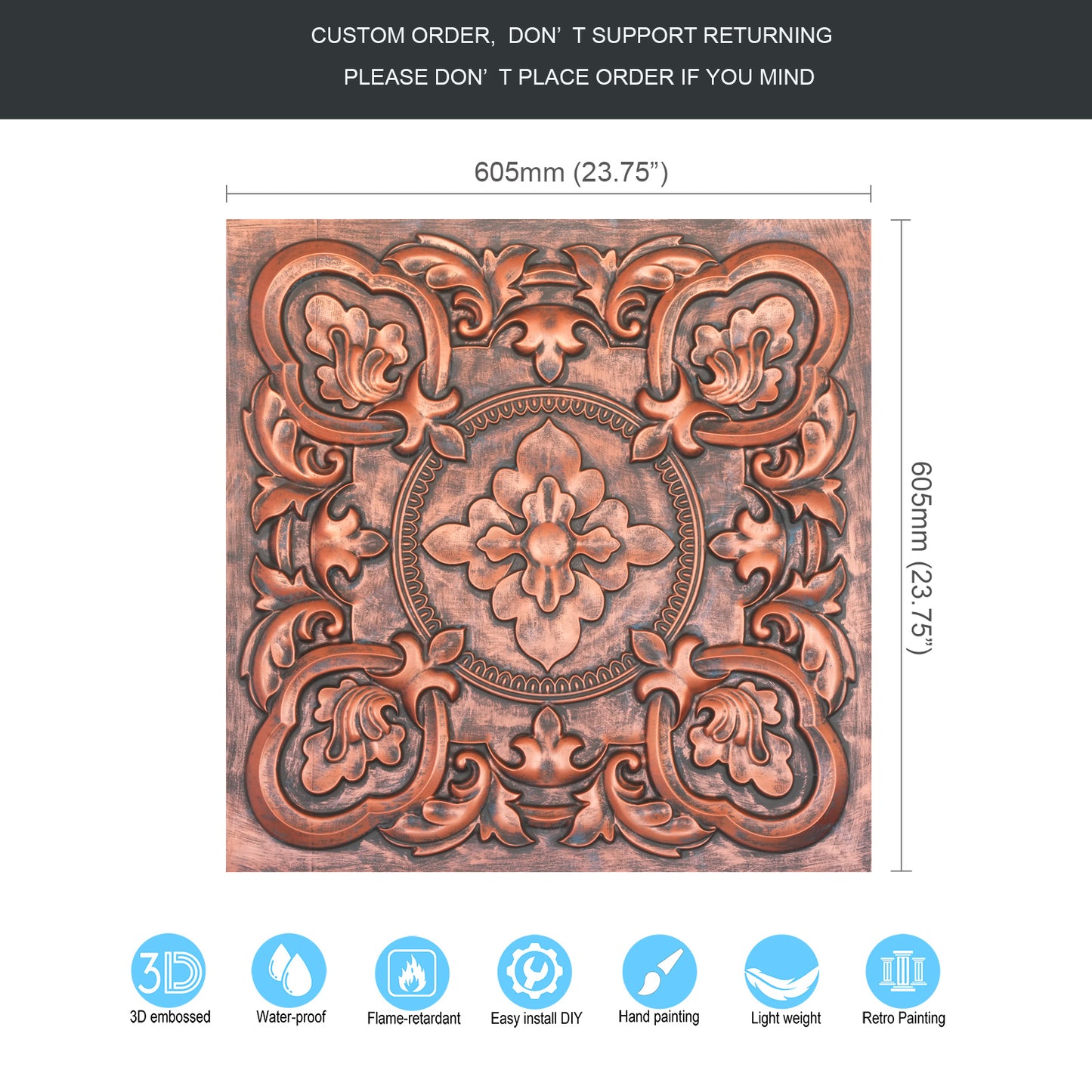 10tiles/lot DIY Faux Metal Ceiling Tile Panels for Café Bars, Studios and Artistic Interiors PL30