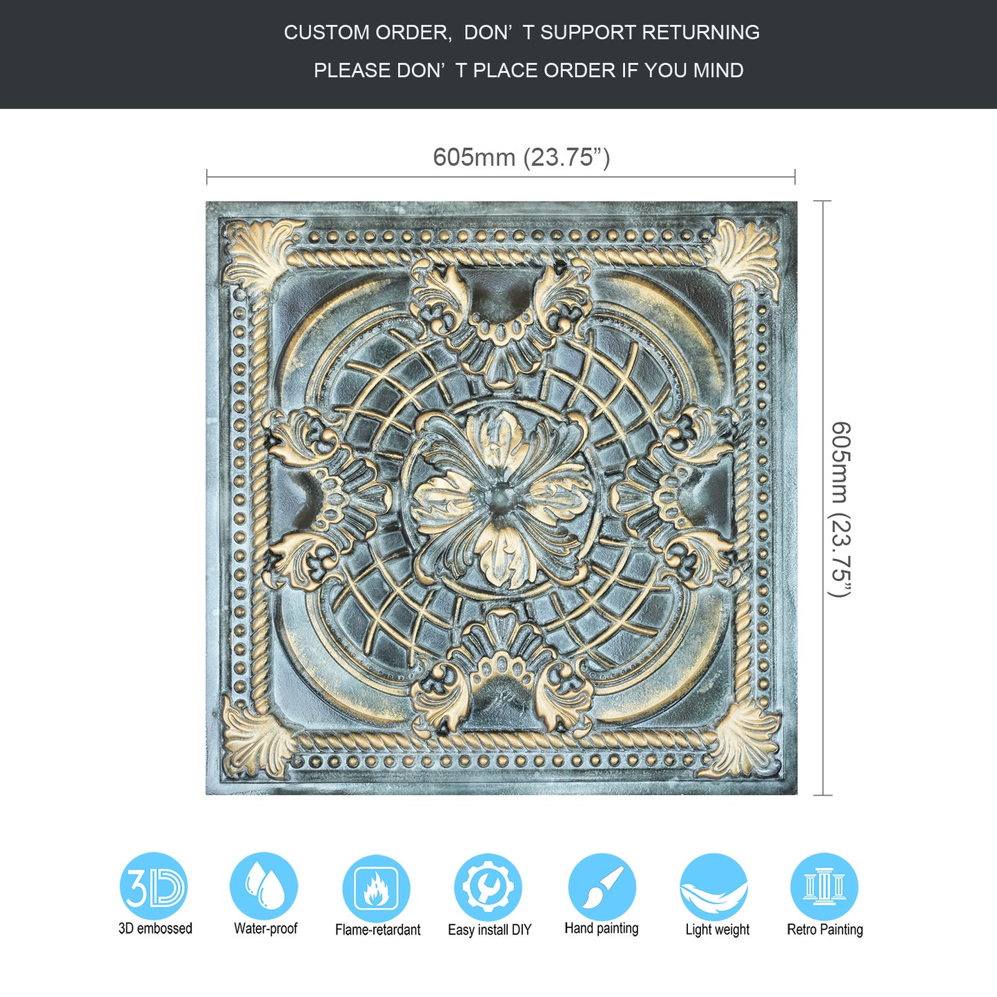 10tiles/lot DIY Faux Metal Ceiling Tile Panels for Café Bars, Studios and Artistic Interiors PL31