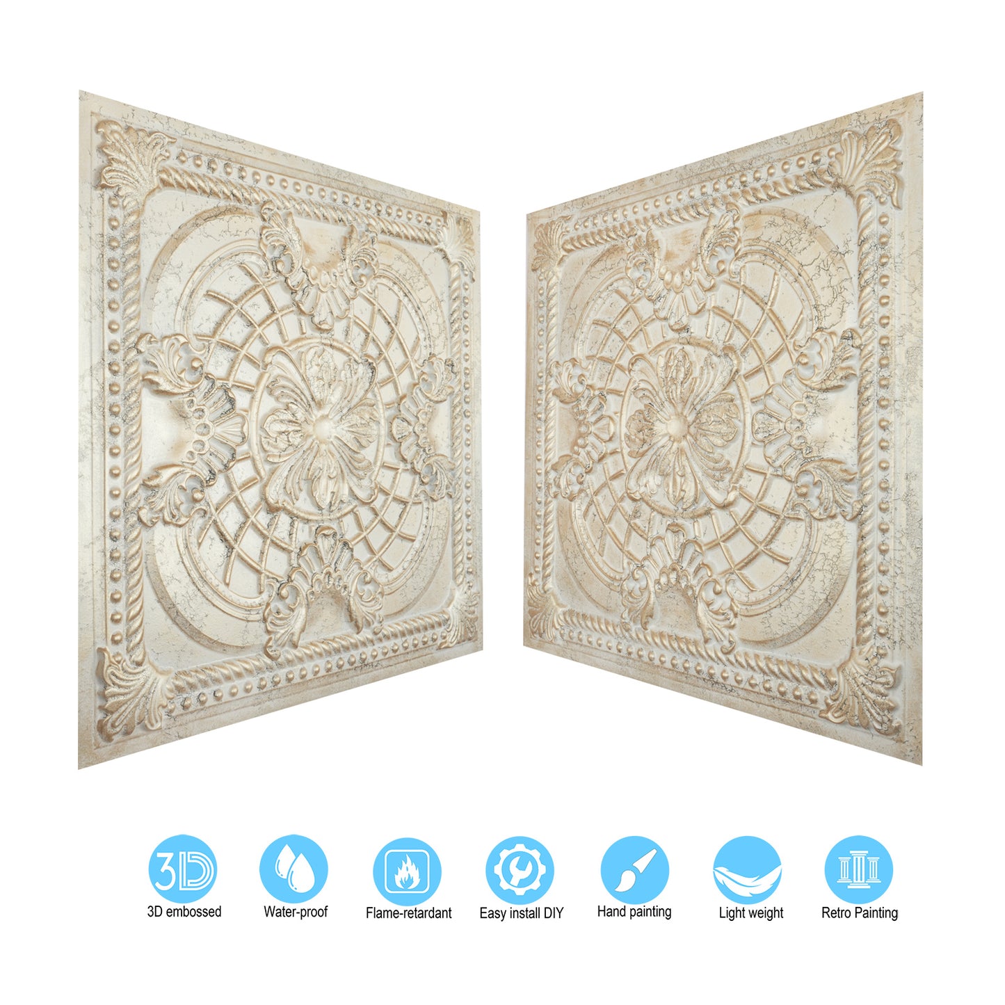 10tiles/lot Distressed Faux Tin Ceiling Tiles for Industrial Cafés, Craft Workshops and Retro Interiors PL31