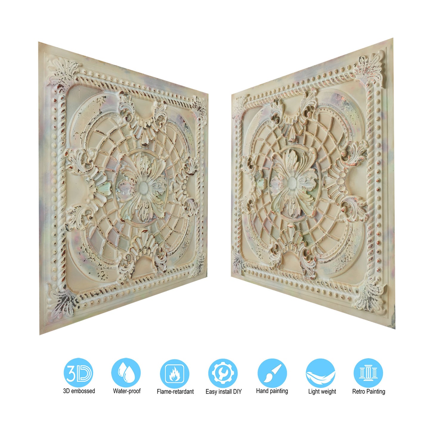 10tiles/lot Distressed Faux Tin Ceiling Tiles for Industrial Cafés, Craft Workshops and Retro Interiors PL31