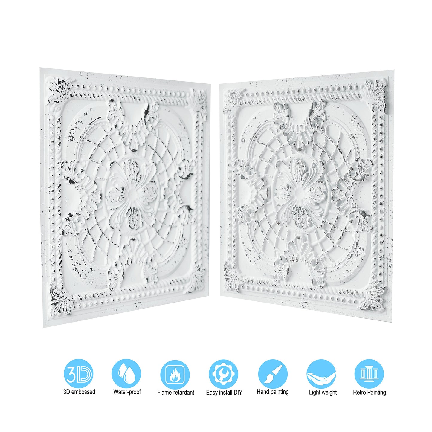 10tiles/lot Distressed Faux Tin Ceiling Tiles for Industrial Cafés, Craft Workshops and Retro Interiors PL31