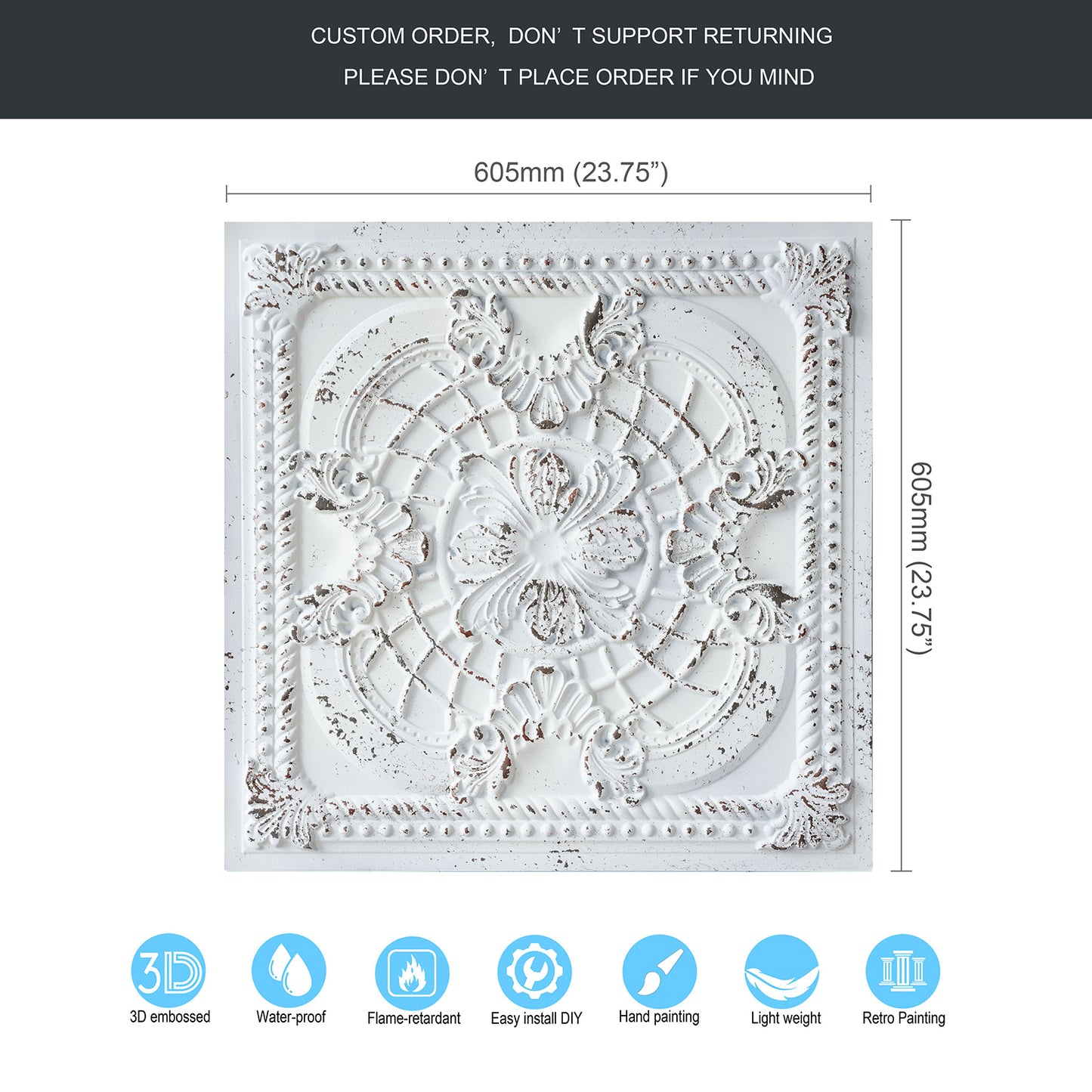 10tiles/lot Distressed Faux Tin Ceiling Tiles for Industrial Cafés, Craft Workshops and Retro Interiors PL31