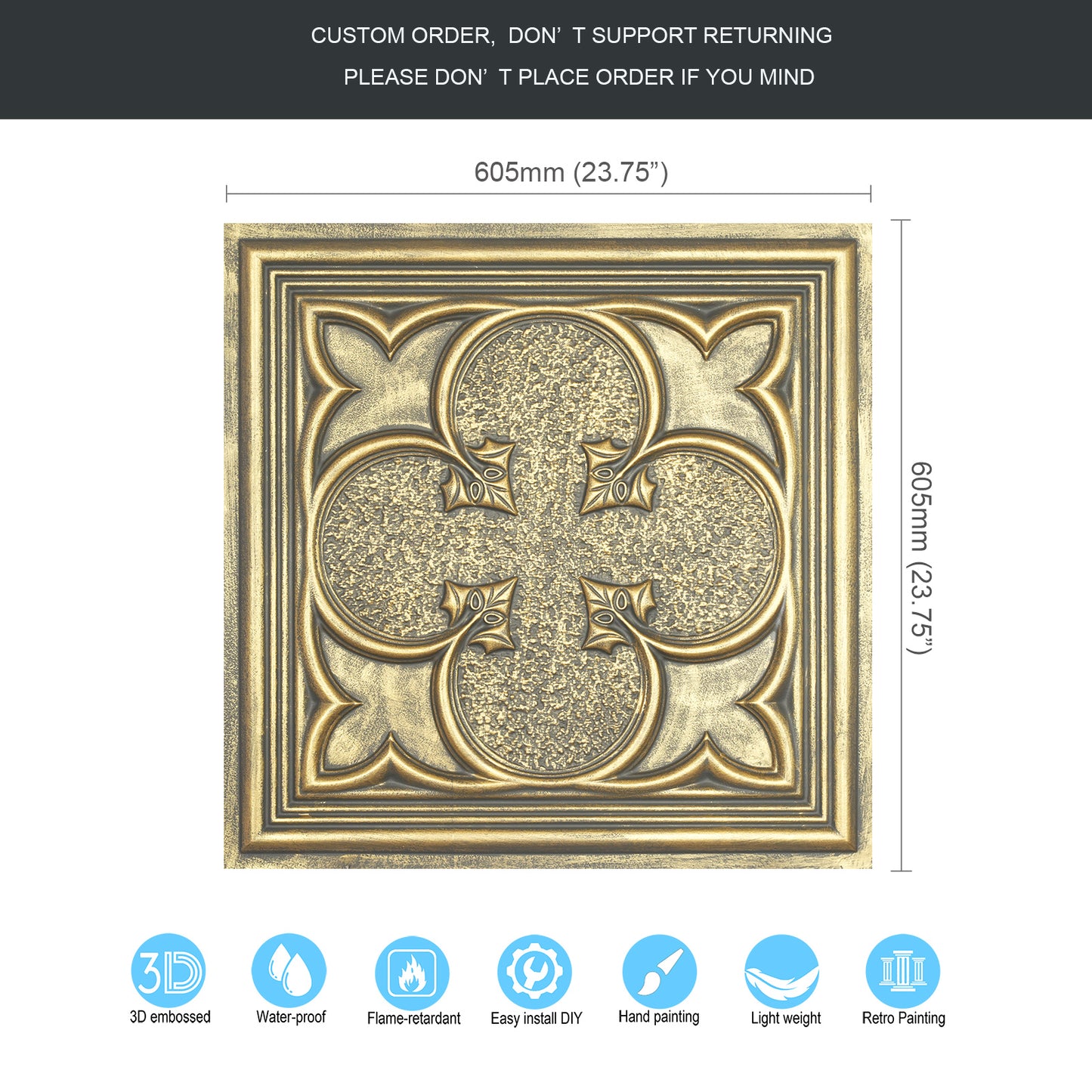 10tiles/lot Textured PVC Ceiling Tiles for Light-Luxury Restaurants, Salons and Beauty Studios PL35