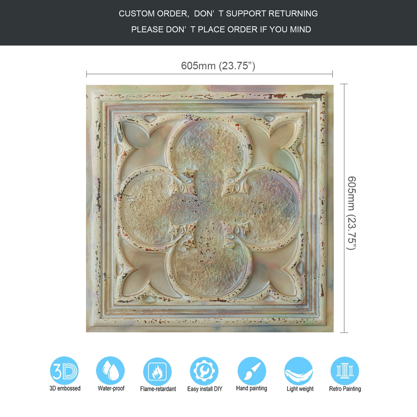 10tiles/lot Textured PVC Ceiling Tiles for Light-Luxury Restaurants, Salons and Beauty Studios PL35