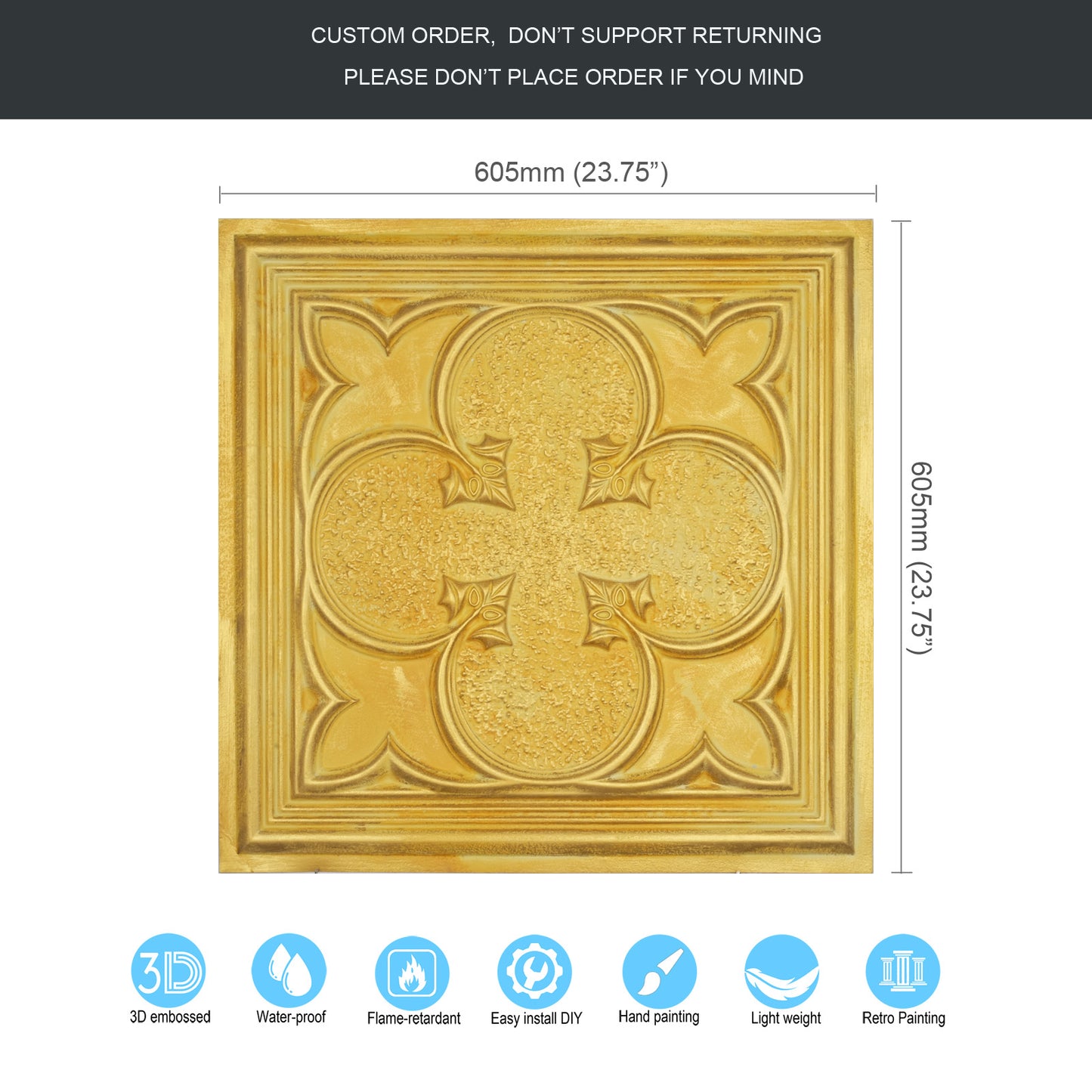 10tiles/lot Textured PVC Ceiling Tiles for Light-Luxury Restaurants, Salons and Beauty Studios PL35