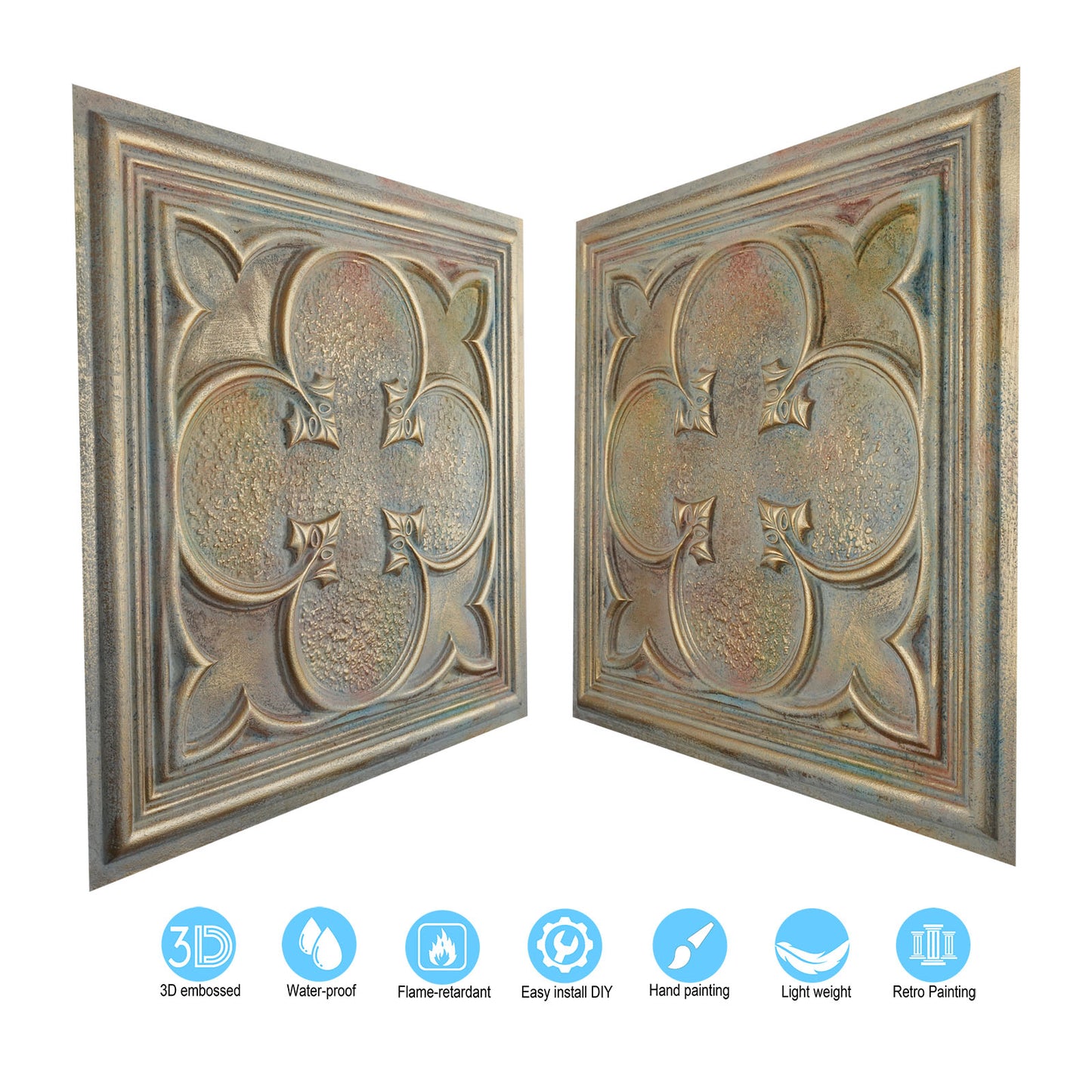 10tiles/lot Textured PVC Ceiling Tiles for Light-Luxury Restaurants, Salons and Beauty Studios PL35