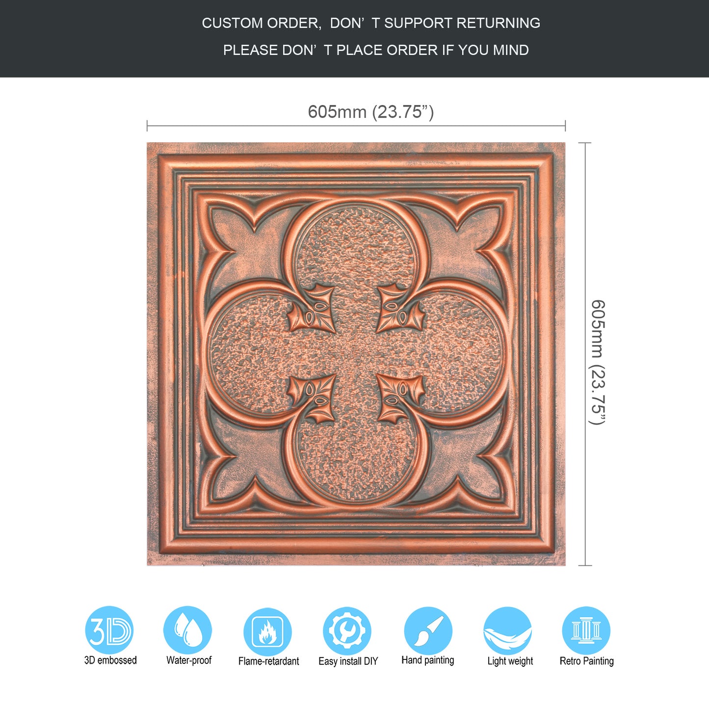 10tiles/lot Faux Metal Ceiling Tiles for Bars, Cafés, Lounges and Contemporary Interiors PL35