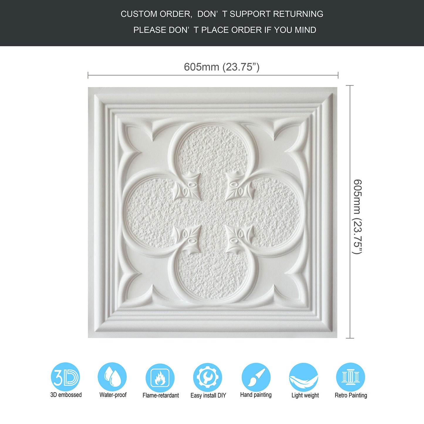 10tiles/lot Glue-Up Ceiling Tiles for Kitchen Renovations, Coffee Shops and Light-Luxury Spaces PL35