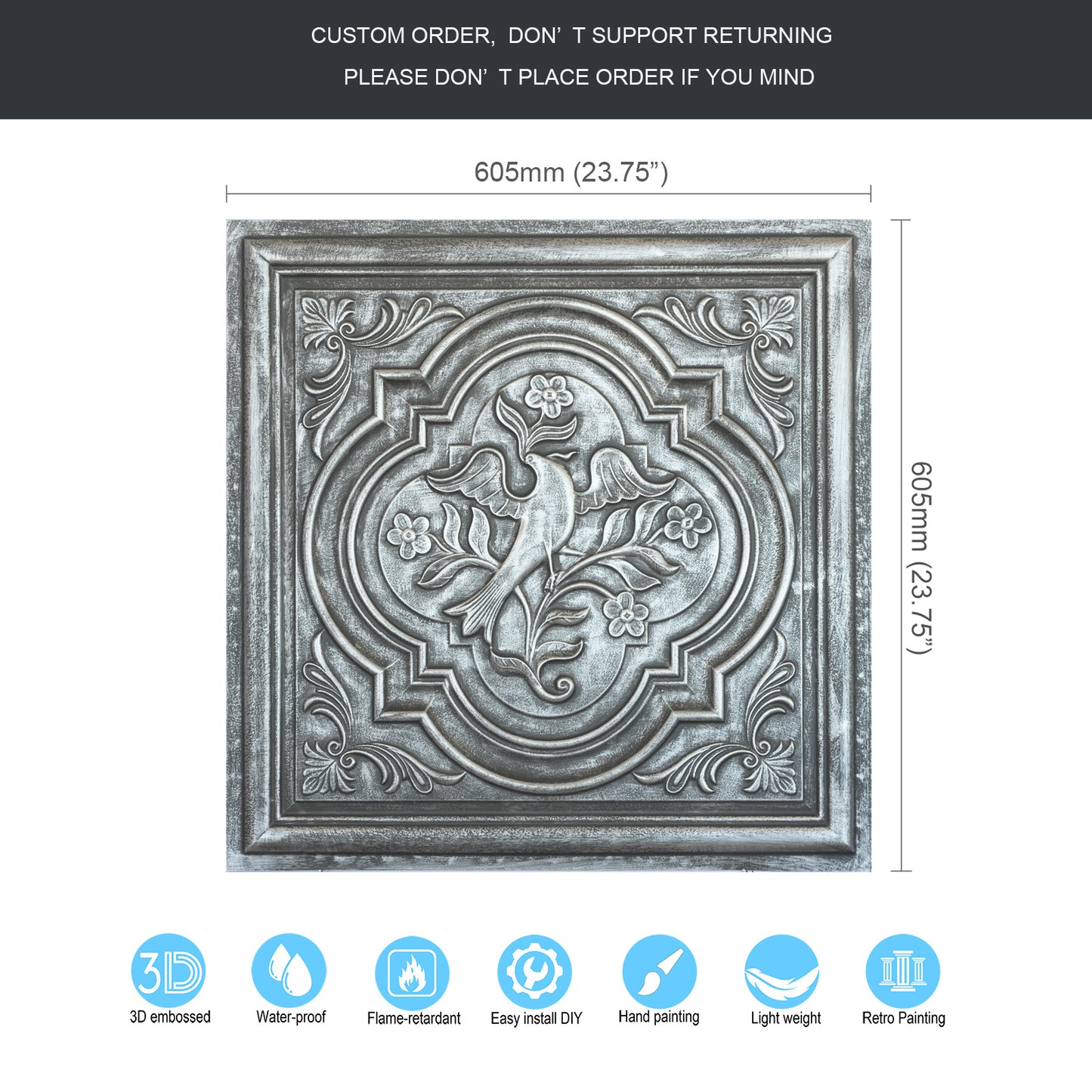 10tiles/lot DIY Faux Metal Ceiling Tile Panels for Café Bars, Studios and Artistic Interiors PL39