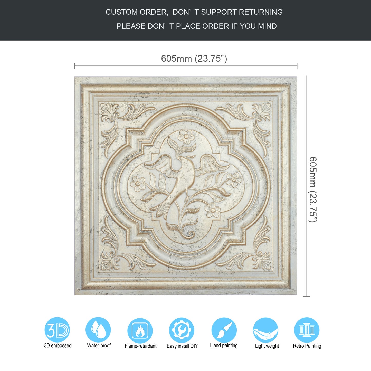 10tiles/lot Embossed Ceiling Tiles for Elegant Restaurants, Coffee Shops and Contemporary Bedrooms PL39