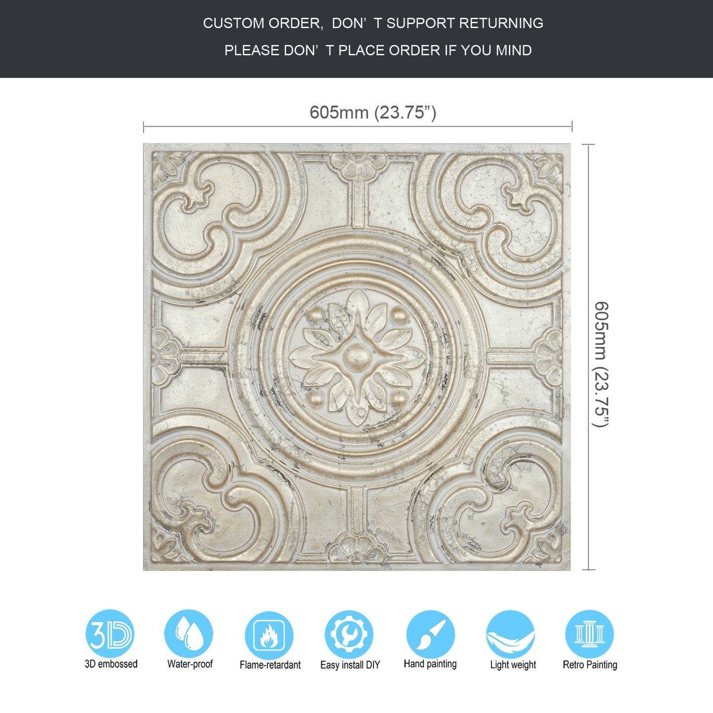 10tiles/lot Textured PVC Ceiling Tiles for Light-Luxury Restaurants, Salons and Beauty Studios PL50