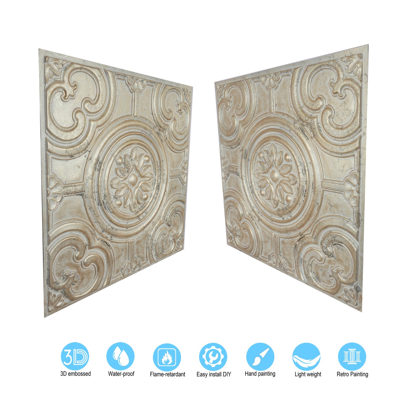 10tiles/lot Textured PVC Ceiling Tiles for Light-Luxury Restaurants, Salons and Beauty Studios PL50