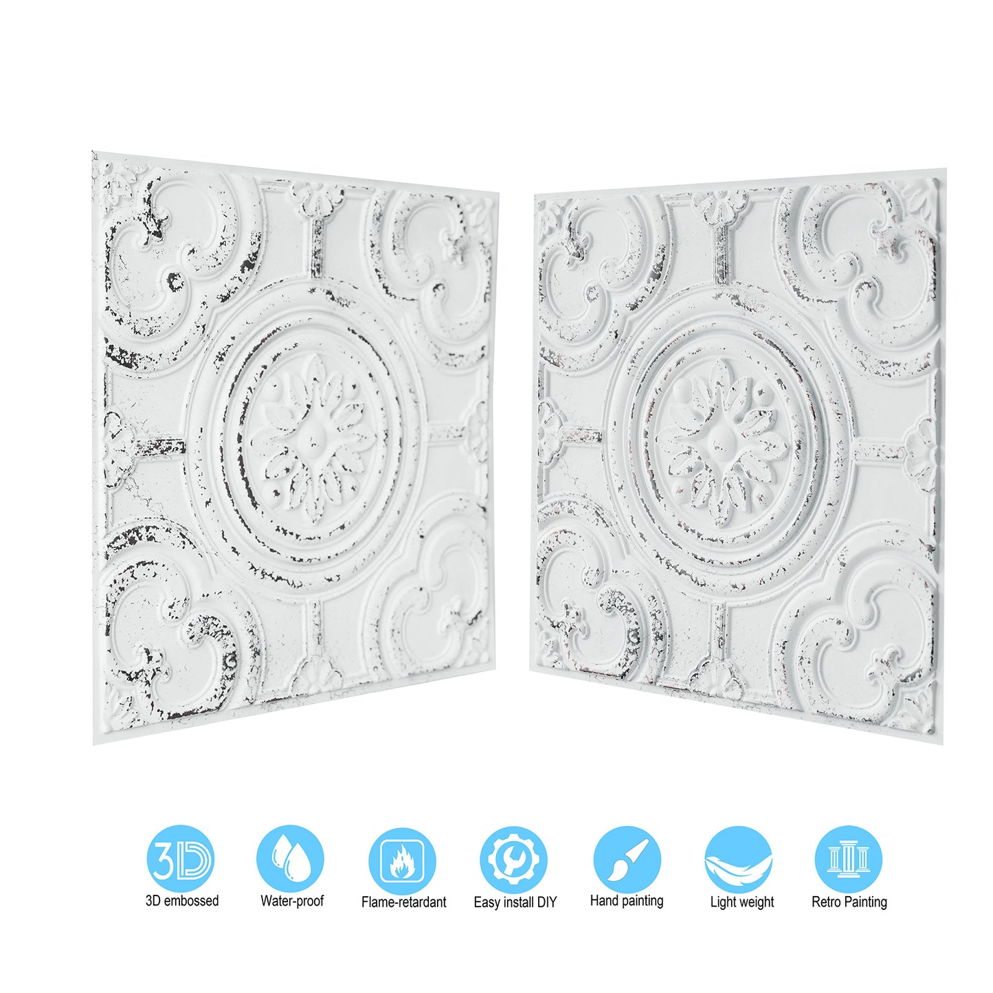 10tiles/lot Textured PVC Ceiling Tiles for Light-Luxury Restaurants, Salons and Beauty Studios PL50