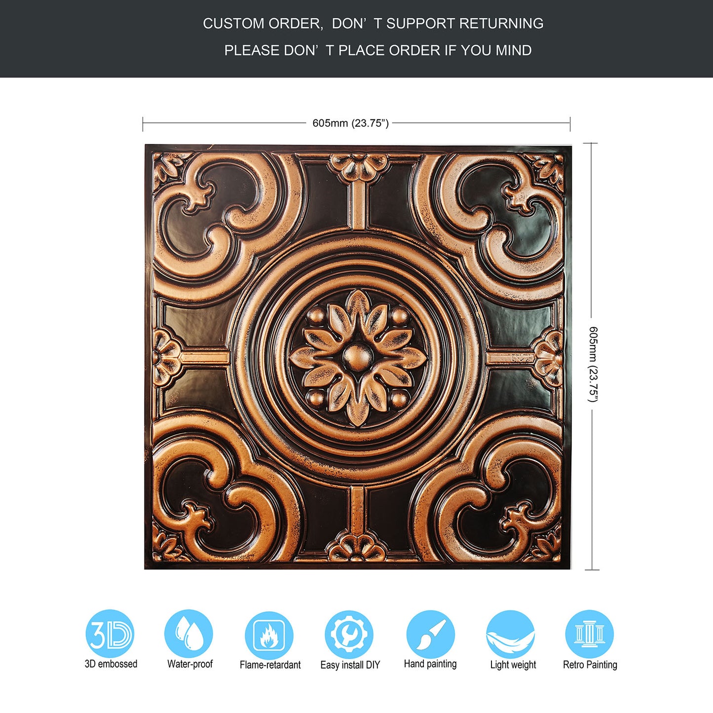 10tiles/lot 3D Faux Metal Ceiling Tiles for Stylish Bars, Clubs and Trendy Restaurants PL50