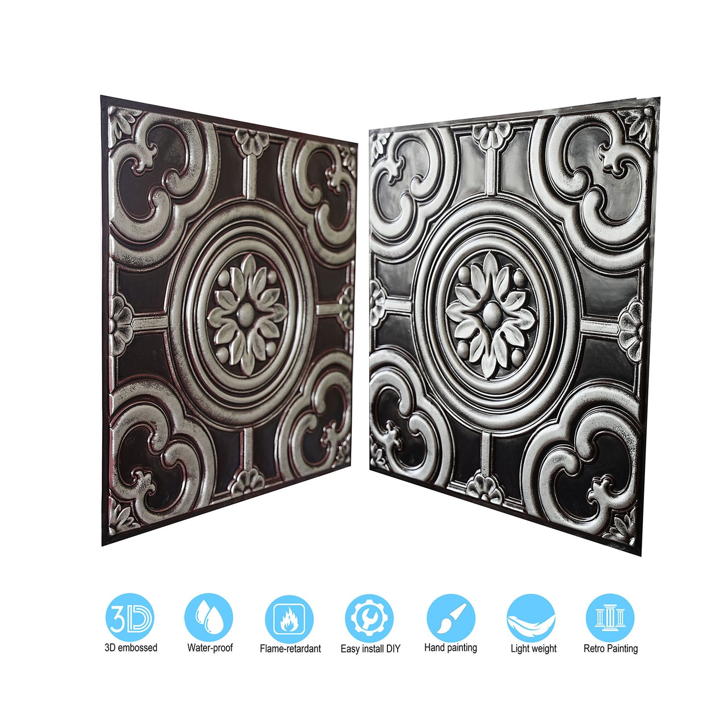 10tiles/lot 3D Faux Metal Ceiling Tiles for Stylish Bars, Clubs and Trendy Restaurants PL50