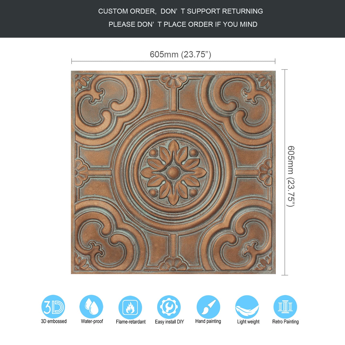 10tiles/lot 3D Faux Metal Ceiling Tiles for Stylish Bars, Clubs and Trendy Restaurants PL50