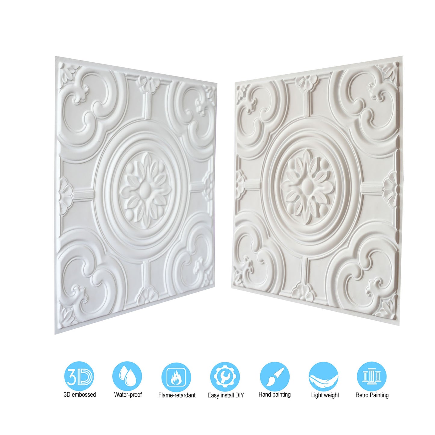 10tiles/lot Textured PVC Ceiling Tiles for Light-Luxury Restaurants, Salons and Beauty Studios PL50