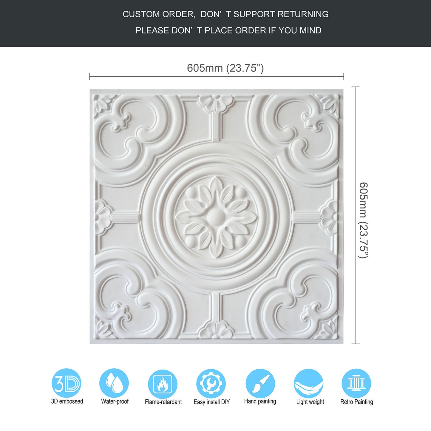 10tiles/lot Textured PVC Ceiling Tiles for Light-Luxury Restaurants, Salons and Beauty Studios PL50