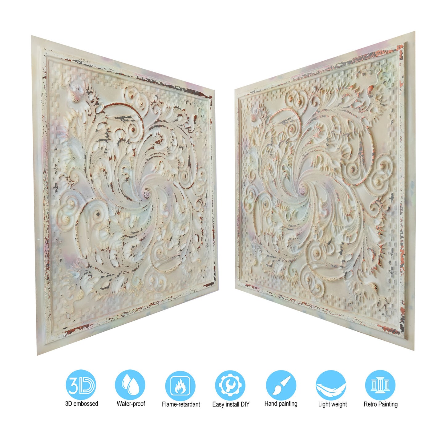 10tiles/lot Distressed Faux Tin Ceiling Tiles for Industrial Cafés, Craft Workshops and Retro Interiors PL62