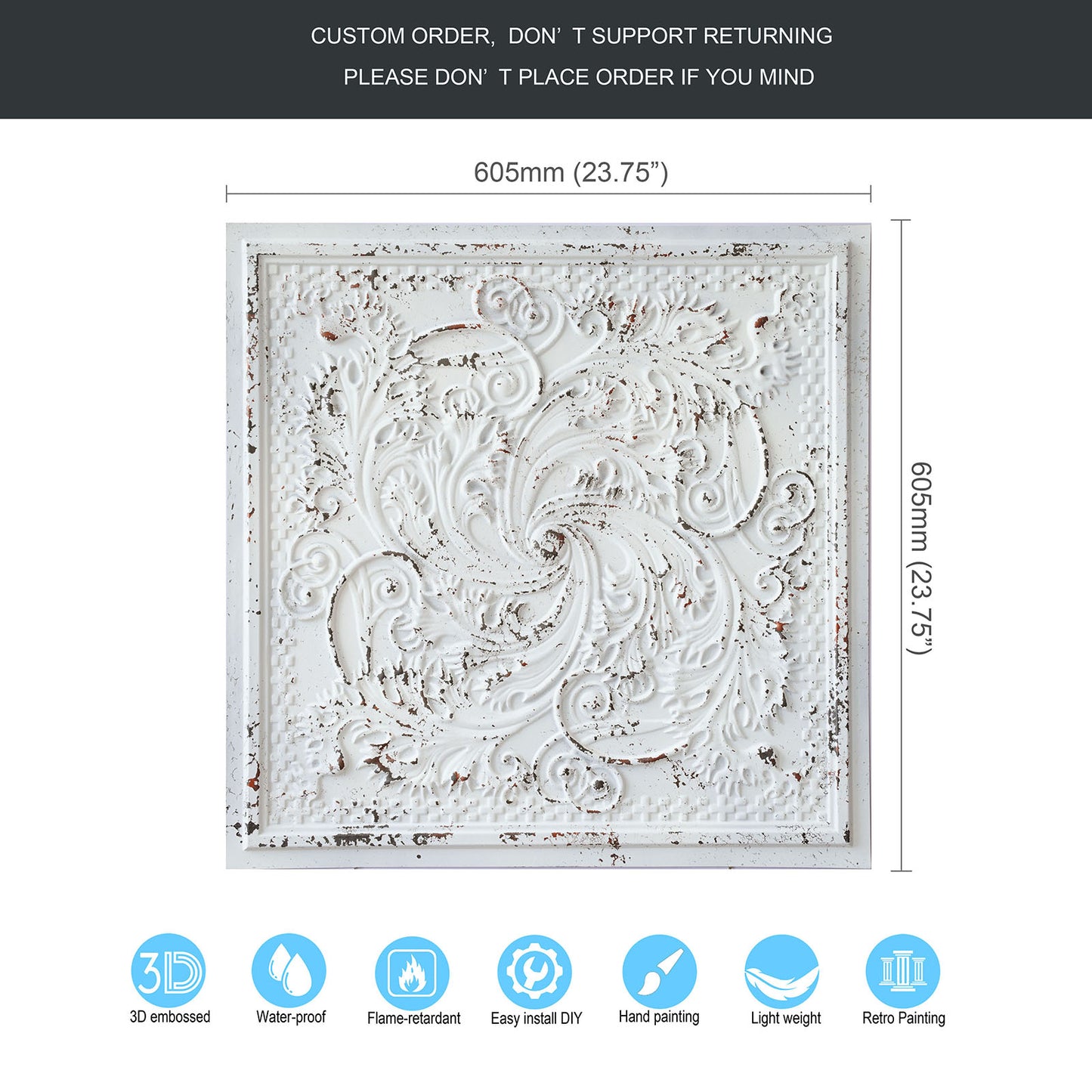 10tiles/lot Distressed Faux Tin Ceiling Tiles for Industrial Cafés, Craft Workshops and Retro Interiors PL62