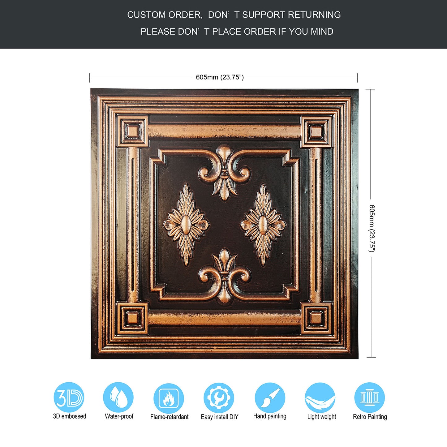 10tiles/lot 3D Faux Metal Ceiling Tiles for Stylish Bars, Clubs and Trendy Restaurants PL63