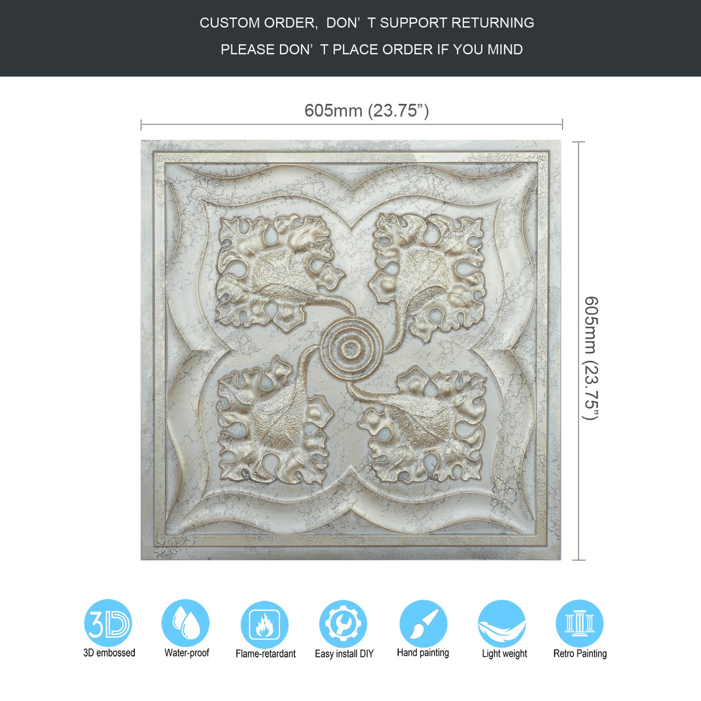 10tiles/lot Distressed Faux Tin Ceiling Tiles for Industrial Cafés, Craft Workshops and Retro Interiors PL64