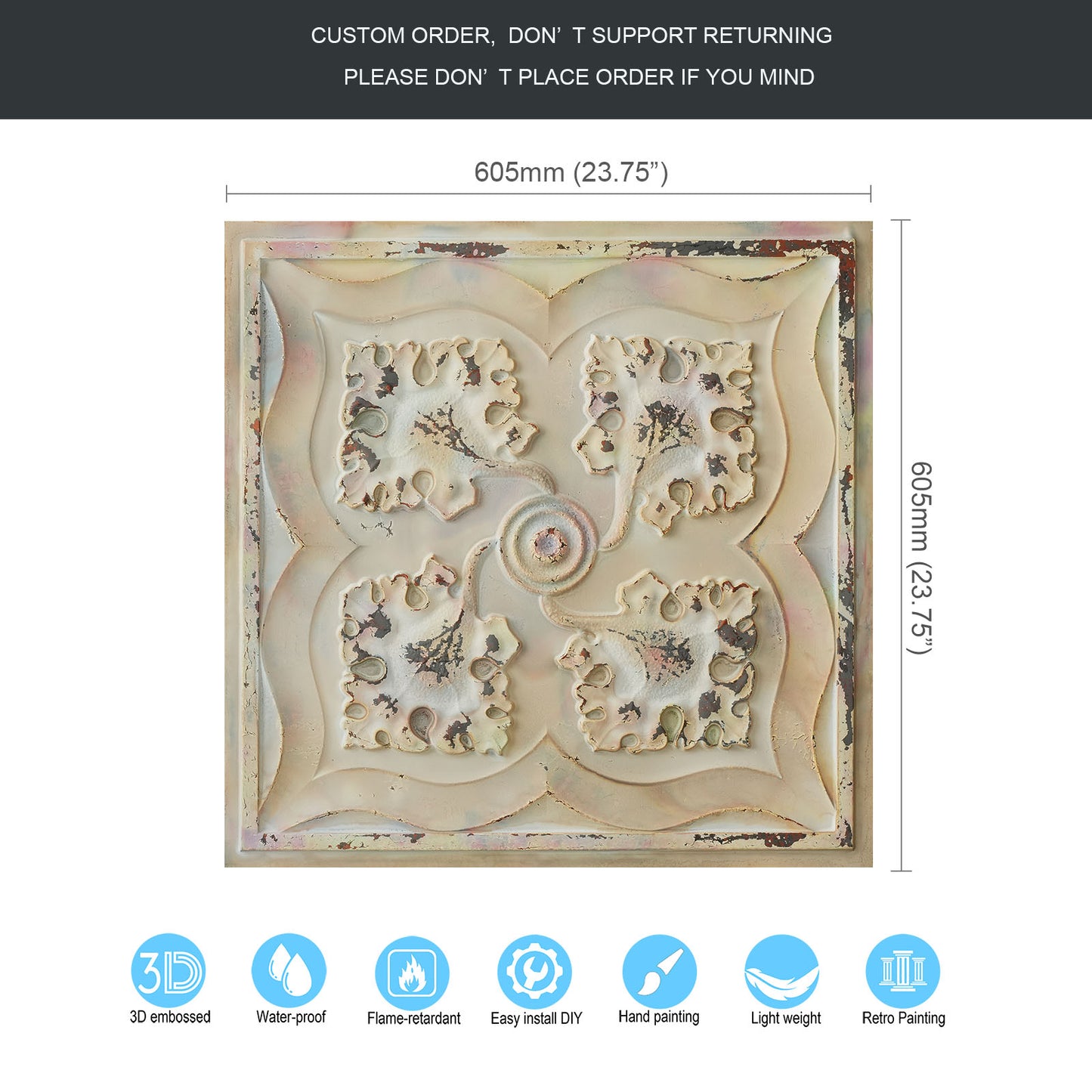 10tiles/lot Distressed Faux Tin Ceiling Tiles for Industrial Cafés, Craft Workshops and Retro Interiors PL64