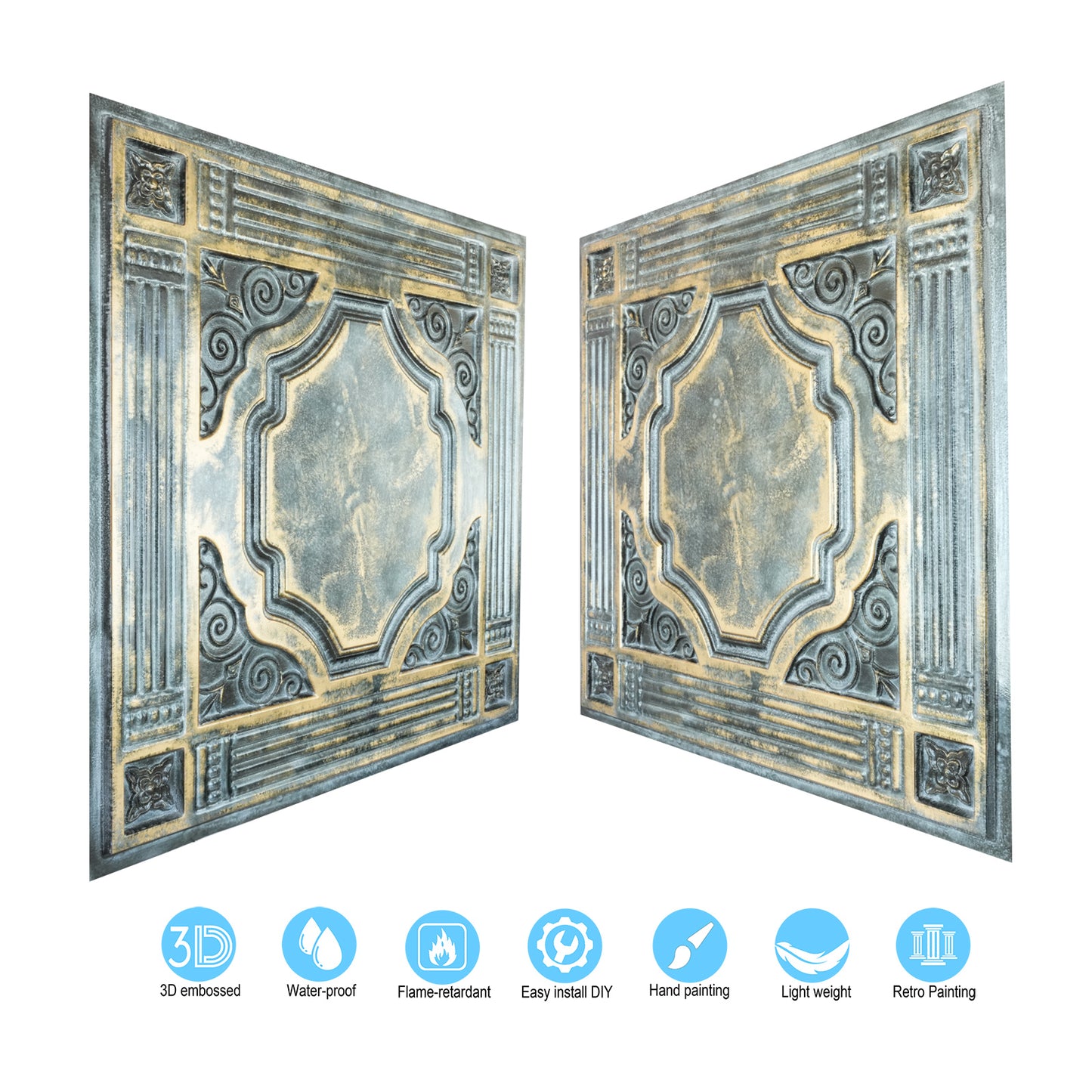 10tiles/lot Faux Tin Embossed Tiles for Luxury Apartments, Villas and Modern Home Interiors PL65