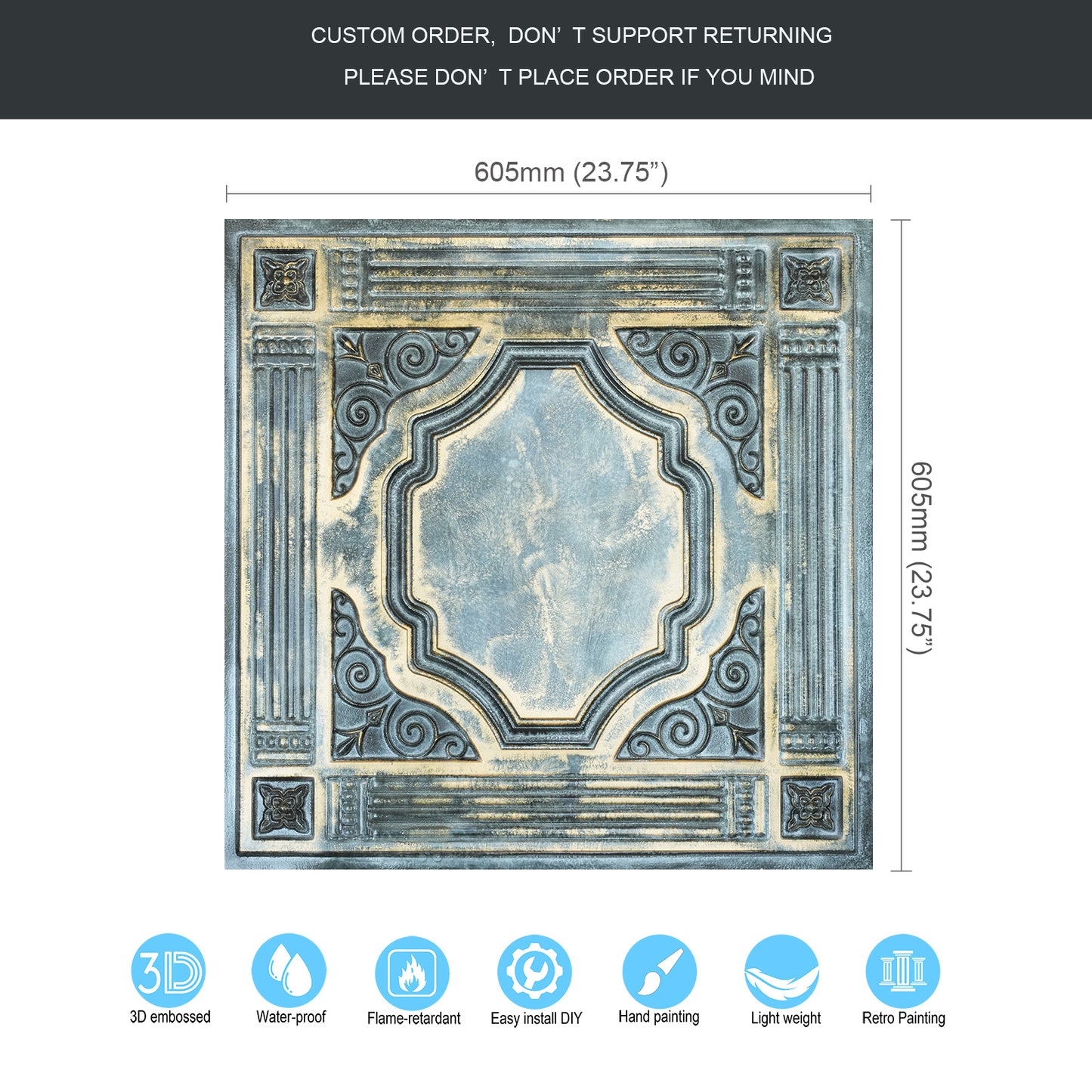 10tiles/lot Faux Tin Embossed Tiles for Luxury Apartments, Villas and Modern Home Interiors PL65