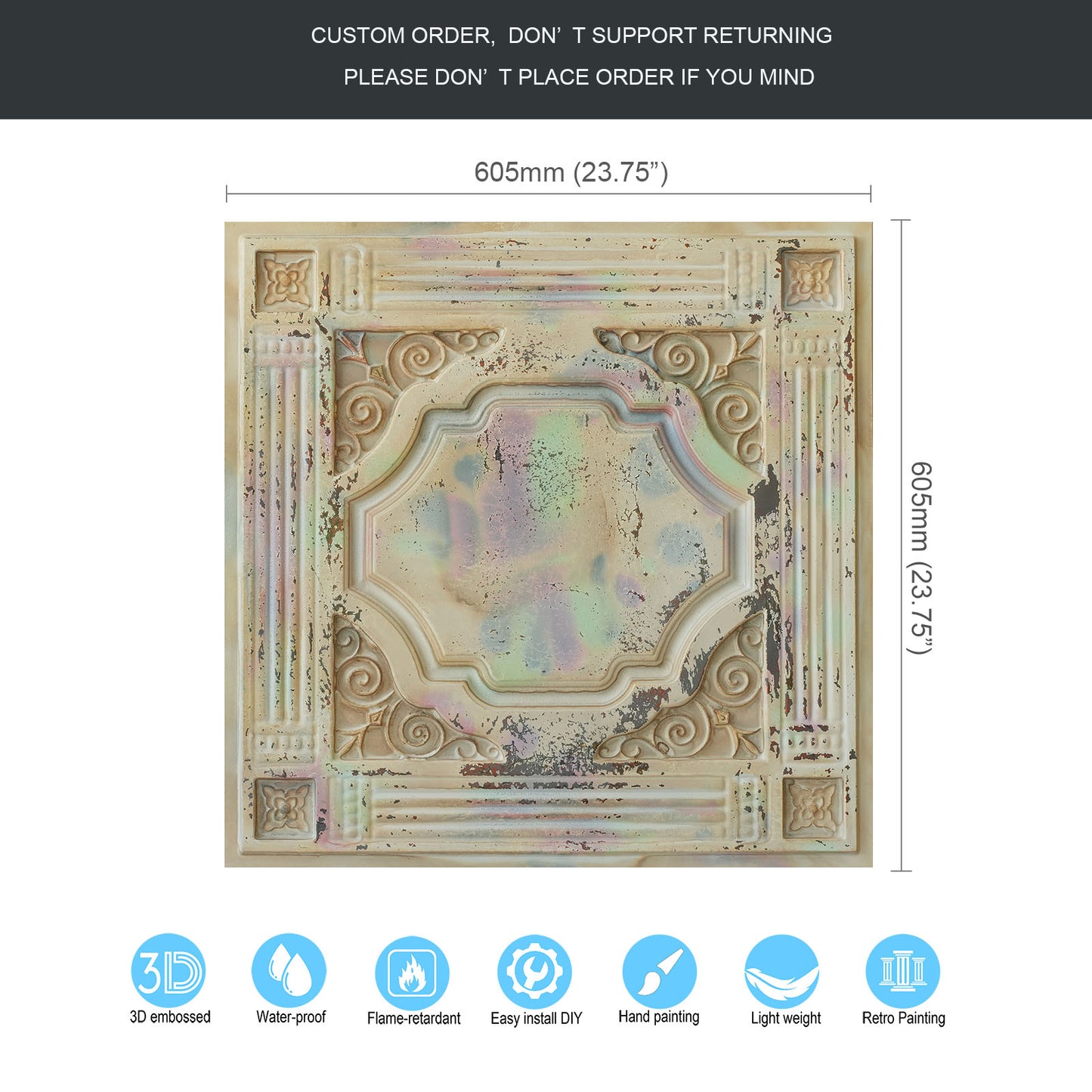 10tiles/lot Faux Tin Embossed Tiles for Luxury Apartments, Villas and Modern Home Interiors PL65