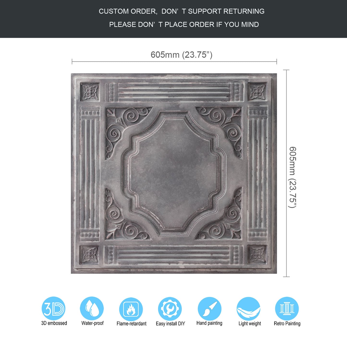 10tiles/lot DIY Faux Metal Ceiling Tile Panels for Café Bars, Studios and Artistic Interiors PL65