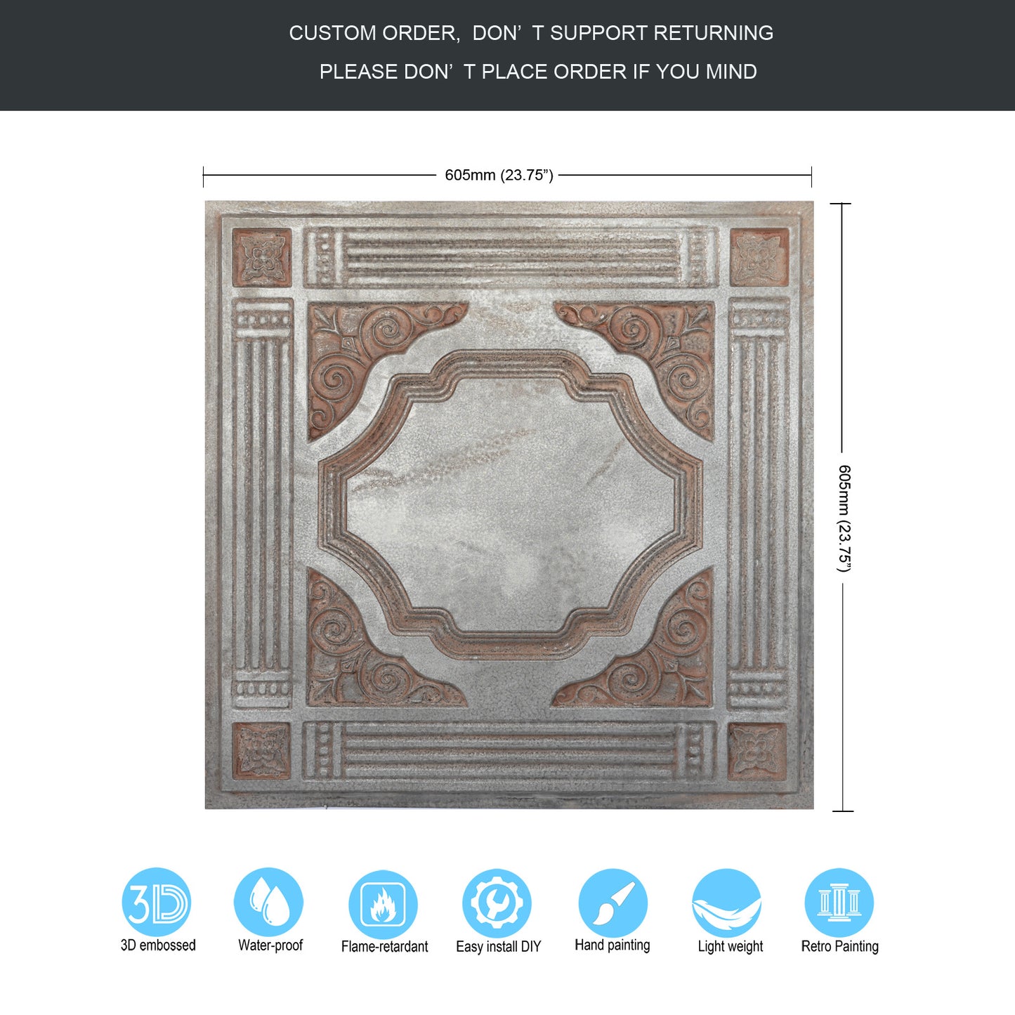 10tiles/lot DIY Faux Metal Ceiling Tile Panels for Café Bars, Studios and Artistic Interiors PL65