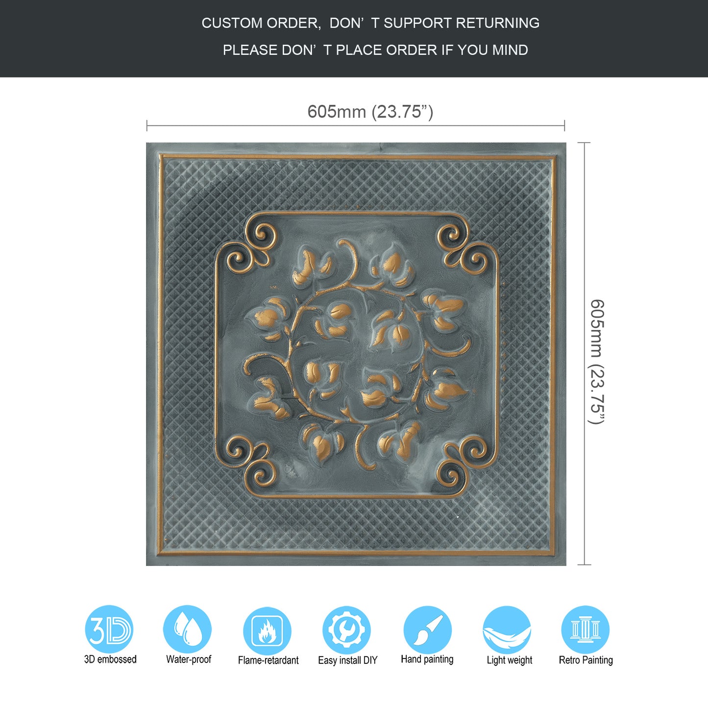 10tiles/lot Antique Ceiling Tiles for Premium Hotels, Mansions, Villas and Classic Dining Rooms PL66