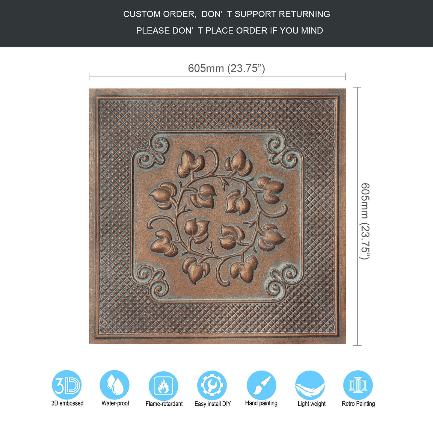 10tiles/lot Vintage Ceiling Tiles for Wine Cellars, Old-World Restaurants and Artistic Rooms PL66