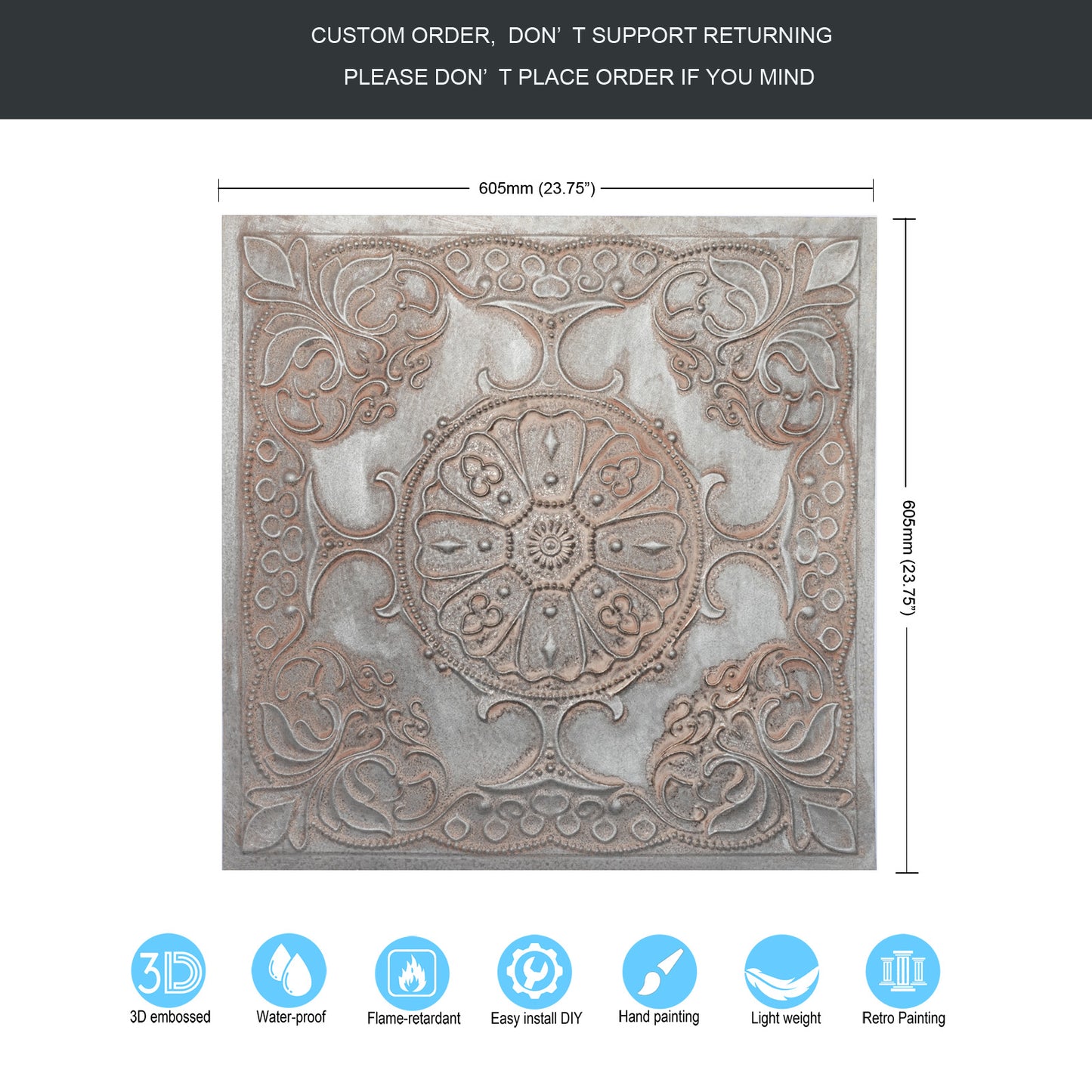 10tiles/lot Embossed Decorative Ceiling Tiles for Luxury Hotels, Apartments and Signature Rooms PL71