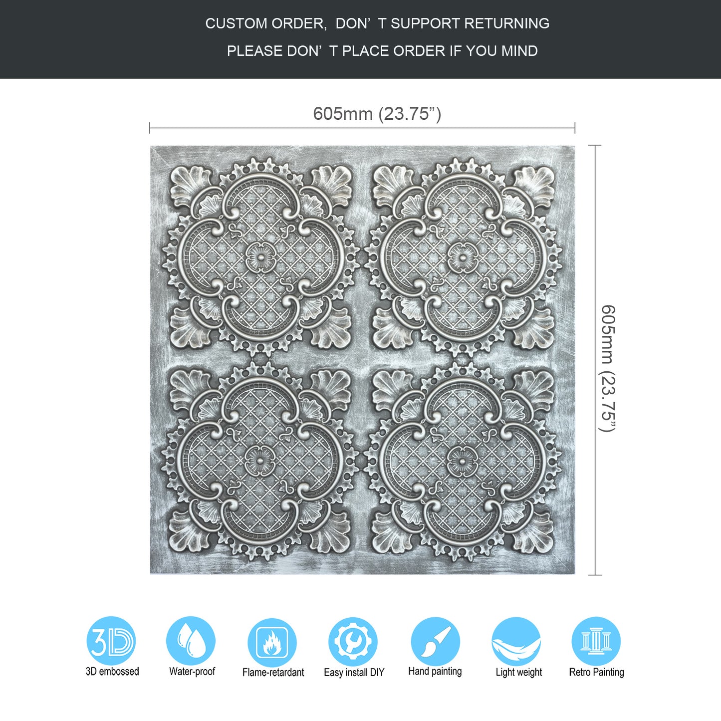 10tiles/lot Faux Metal Ceiling Tiles for Bars, Cafés, Lounges and Contemporary Interiors PL80