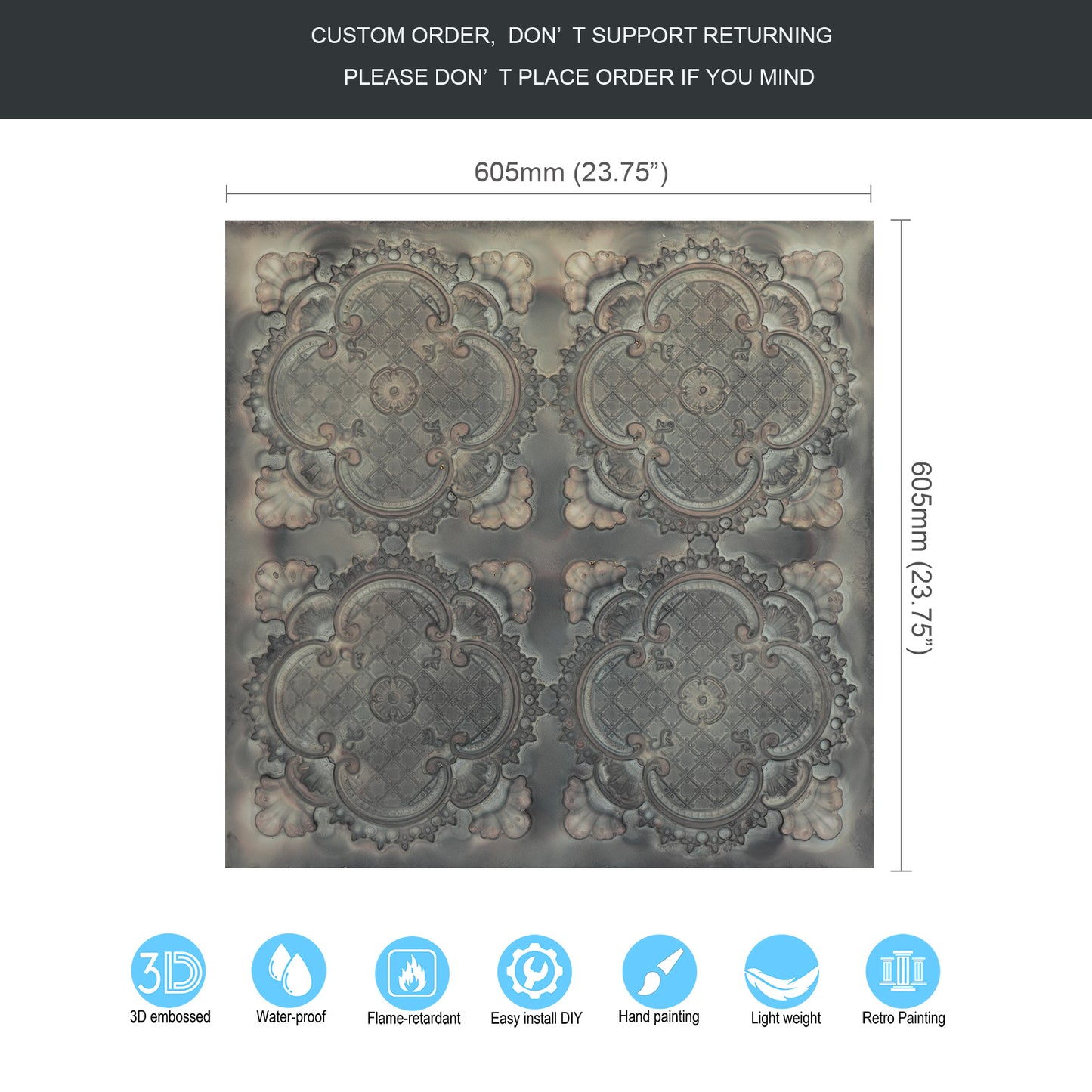 10tiles/lot Faux Metal Ceiling Tiles for Bars, Cafés, Lounges and Contemporary Interiors PL80