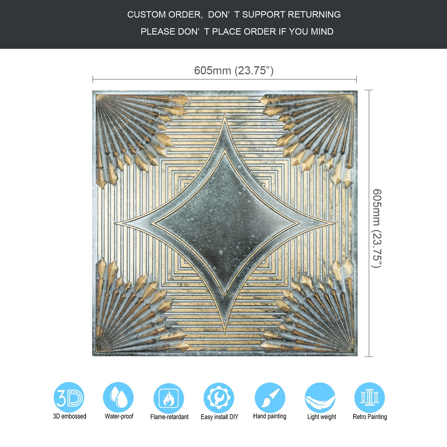 10tiles/lot 3D Faux Metal Ceiling Tiles for Stylish Bars, Clubs and Trendy Restaurants PL81