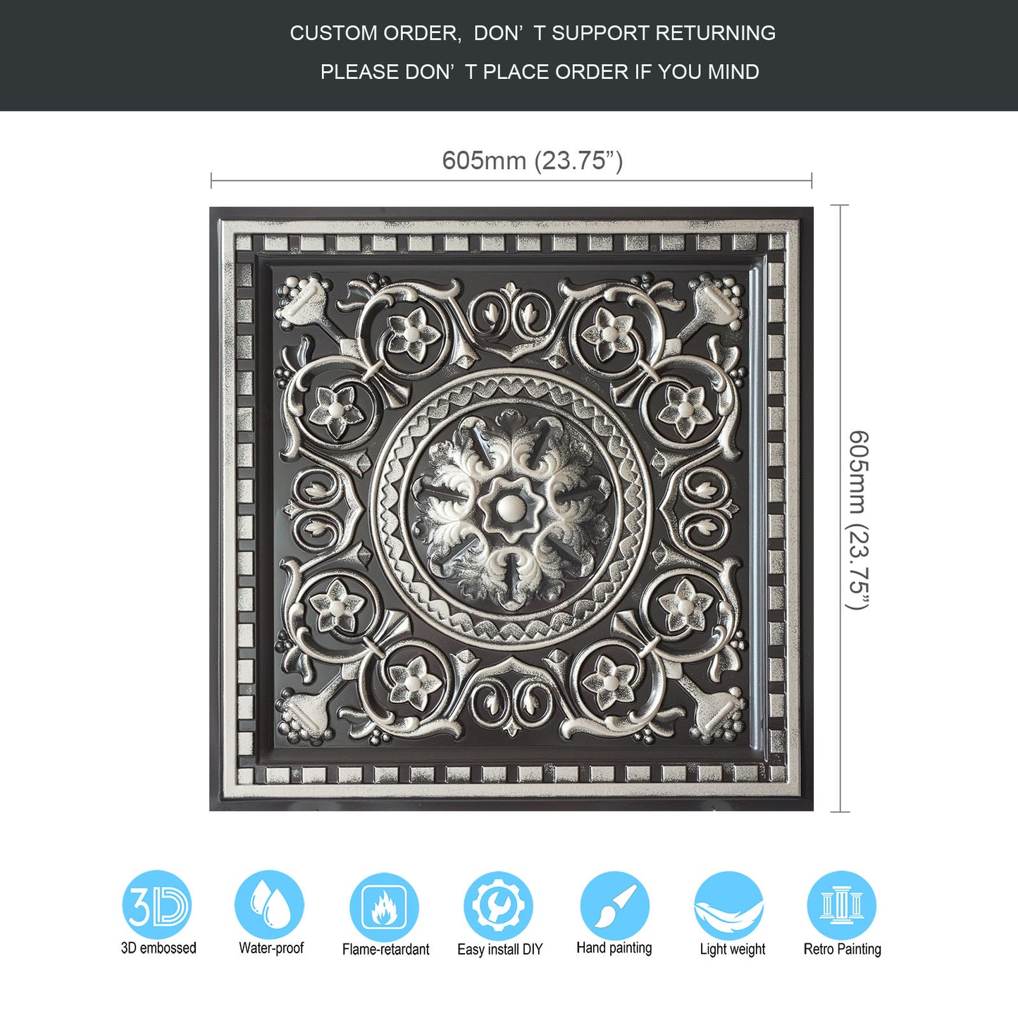 10tiles/lot Drop-In Decorative Tin Tiles for Hotels, Villas and Modern Office Buildings PL83