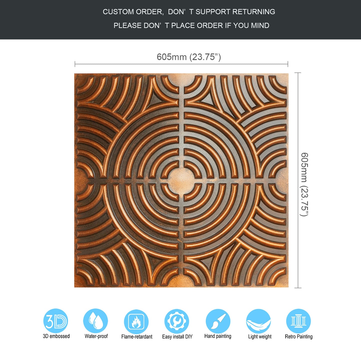 10tiles/lot Glue up faux Tin Ceiling Tiles copper color for Bars, Plastic, Coffer, DIY ceiling panels PL84