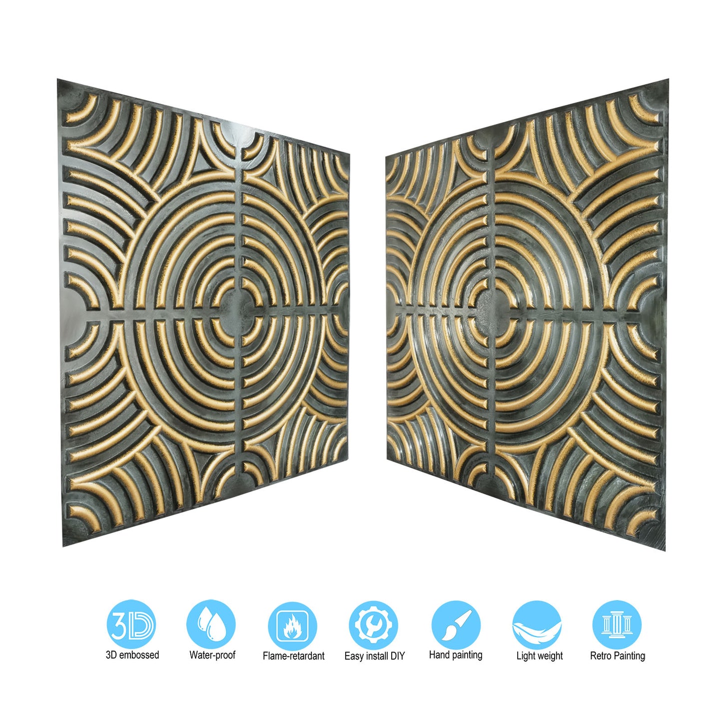 10tiles/lot Glue up faux Tin Ceiling Tiles gold color for Bars, Plastic, Coffer, DIY ceiling panels PL84