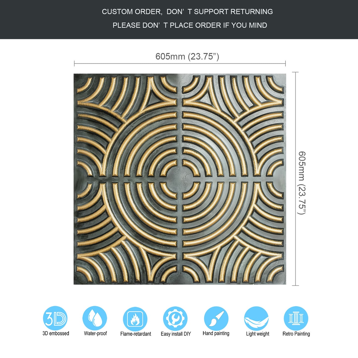 10tiles/lot Glue up faux Tin Ceiling Tiles gold color for Bars, Plastic, Coffer, DIY ceiling panels PL84