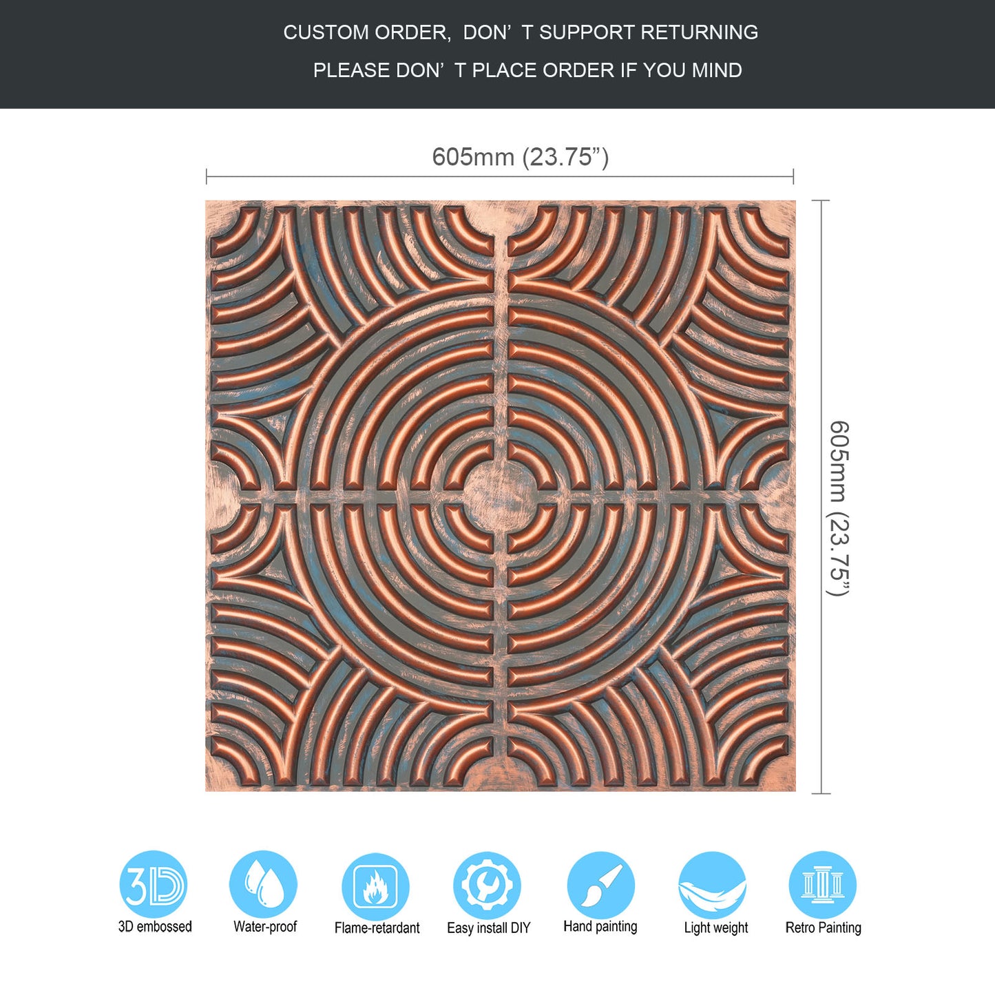 10tiles/lot Glue up faux Tin Ceiling Tiles copper color for Bars, Plastic, Coffer, DIY ceiling panels PL84