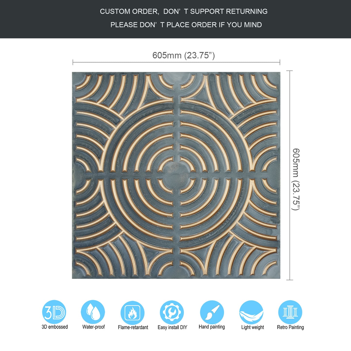 10tiles/lot Glue up faux Tin Ceiling Tiles gold color for Bars, Plastic, Coffer, DIY ceiling panels PL84