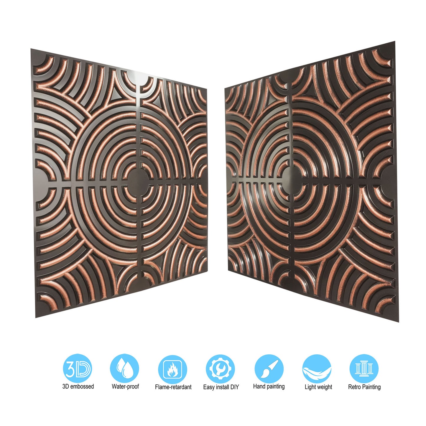 10tiles/lot Glue up faux Tin Ceiling Tiles copper color for Bars, Plastic, Coffer, DIY ceiling panels PL84