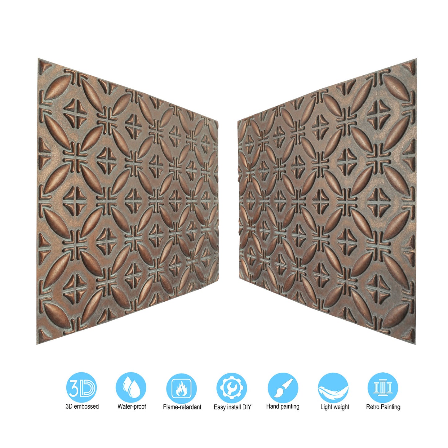 10tiles/lot Textured PVC Ceiling Tiles for Light-Luxury Restaurants, Salons and Beauty Studios PLB38