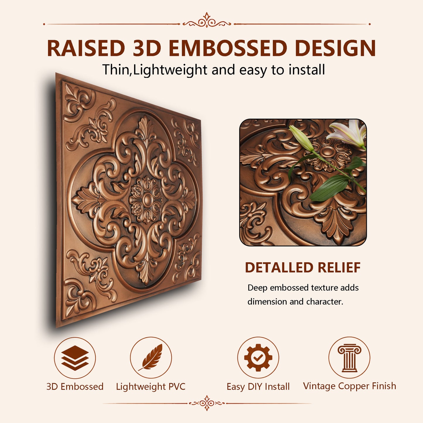 PL88 embossed ceiling tile side profile
